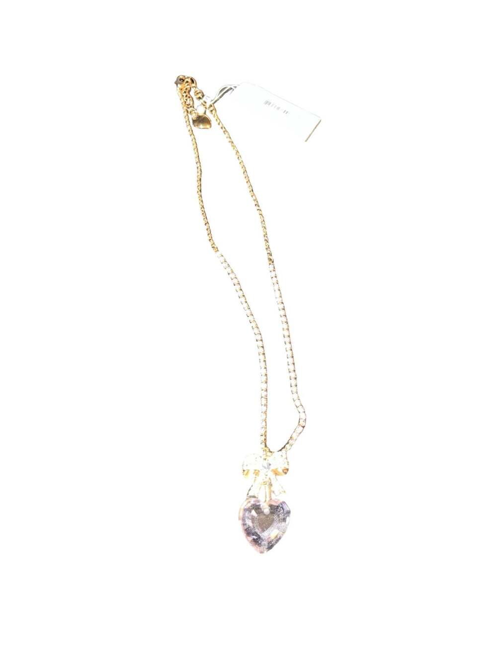 Betsey Johnson Pink Pave Bow and Heart Charm Necklace